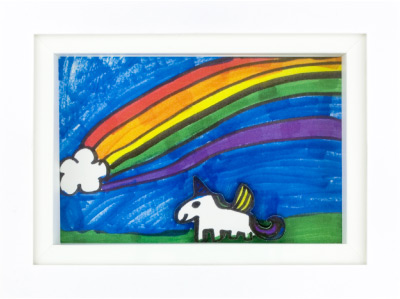 Shadowbox featuring unicorn and rainbow
