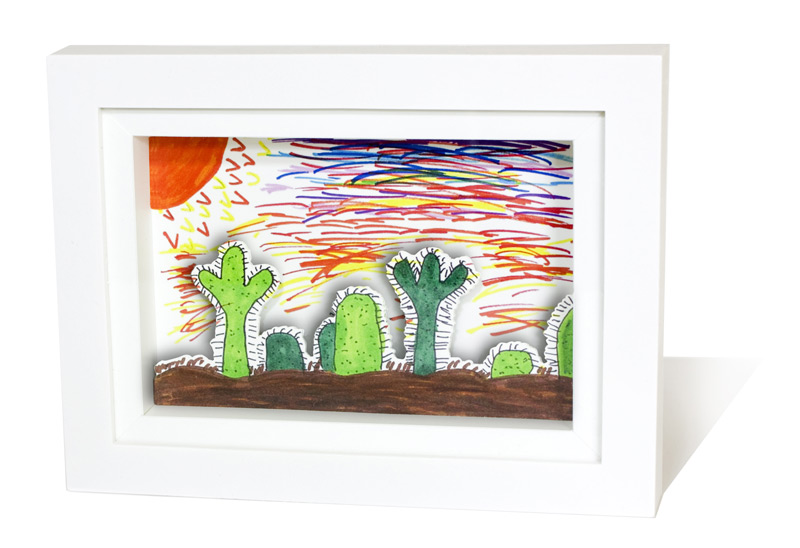 Photo of a shadowbox featuring artwork