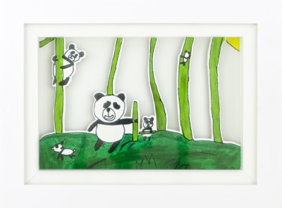 KidsArt, Inc. shadowbox featuring artwork of pandas.