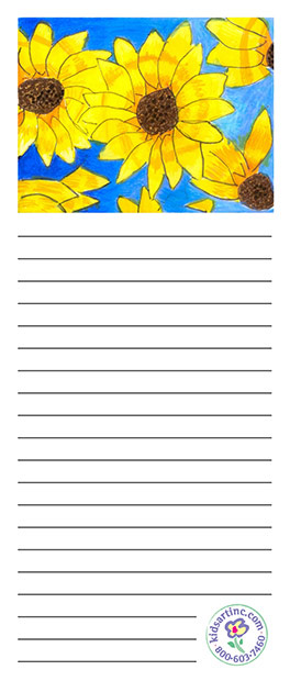 A notepad featuring sunflowers.